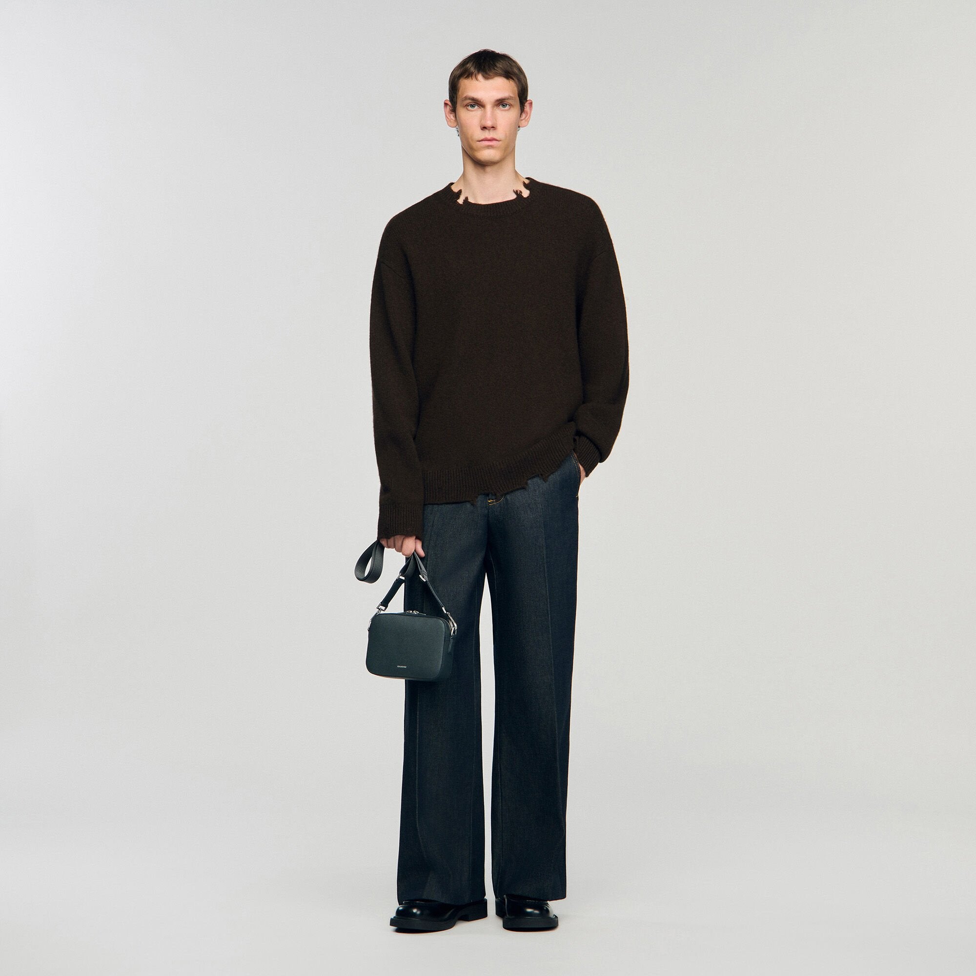 Small reconstituted leather bag Steel Sandro Men