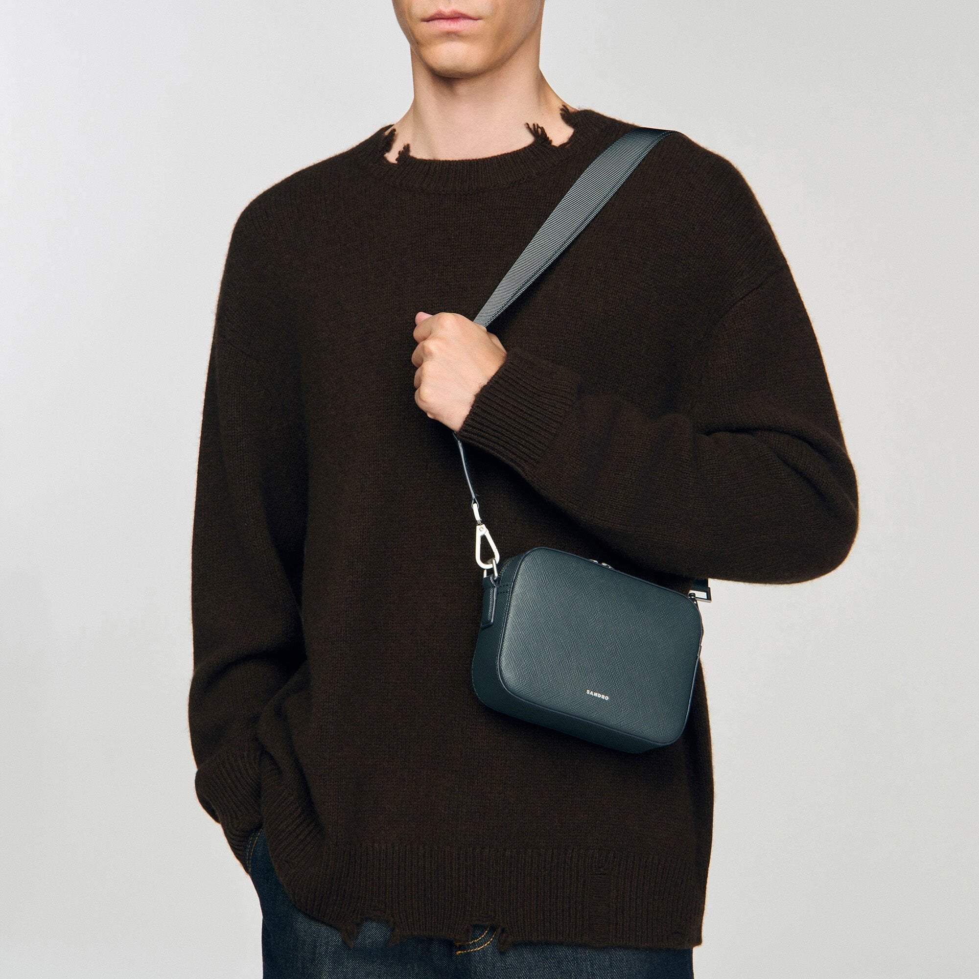Small reconstituted leather bag Steel Sandro Men