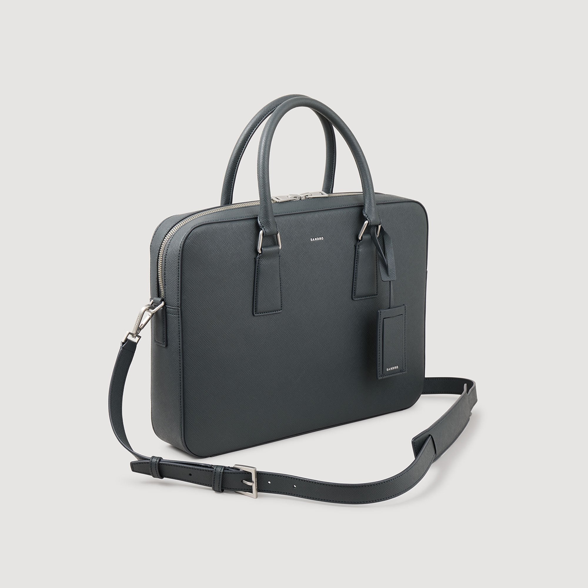 Reconstituted leather briefcase Steel Sandro Men