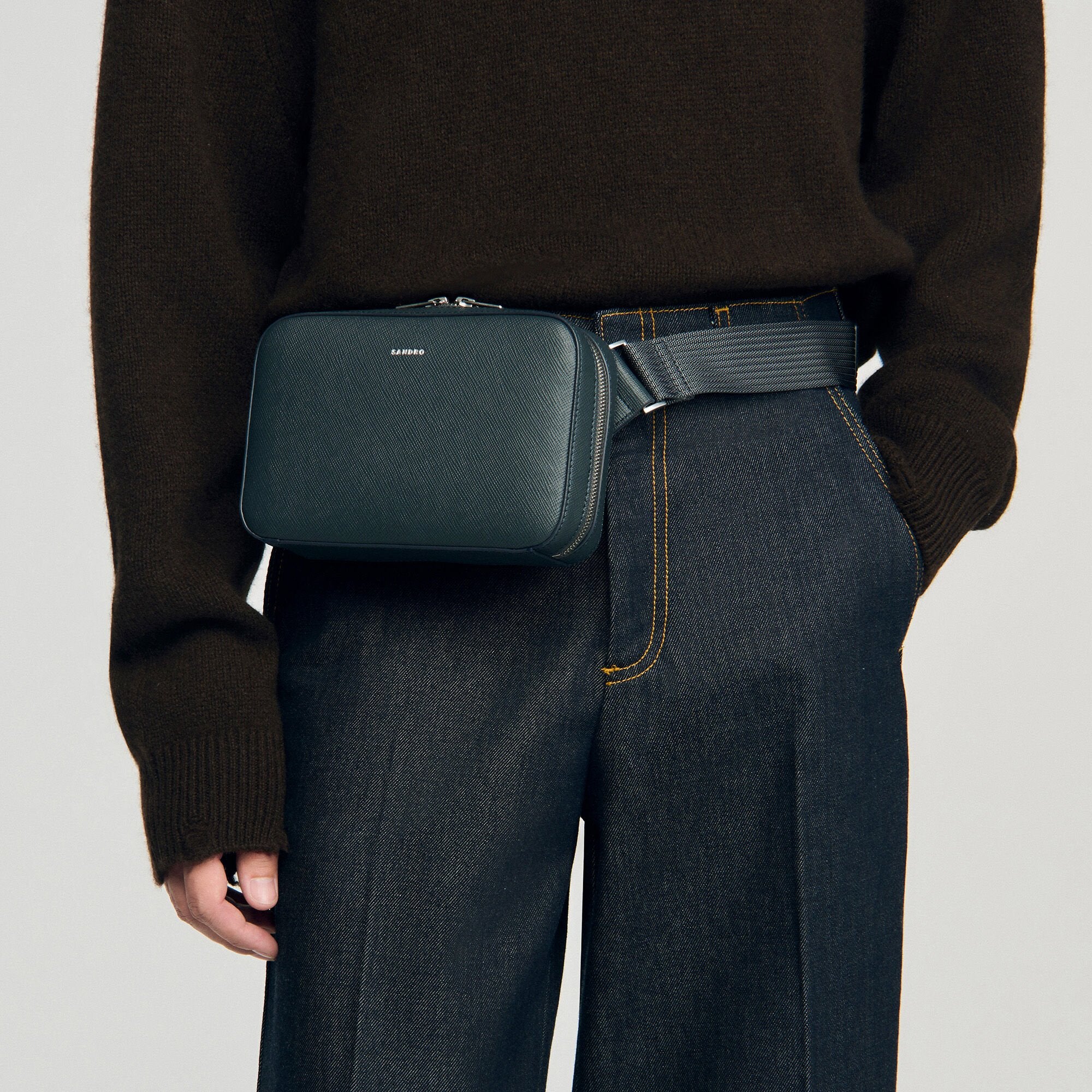 Small reconstitued leather bag Steel Sandro Men
