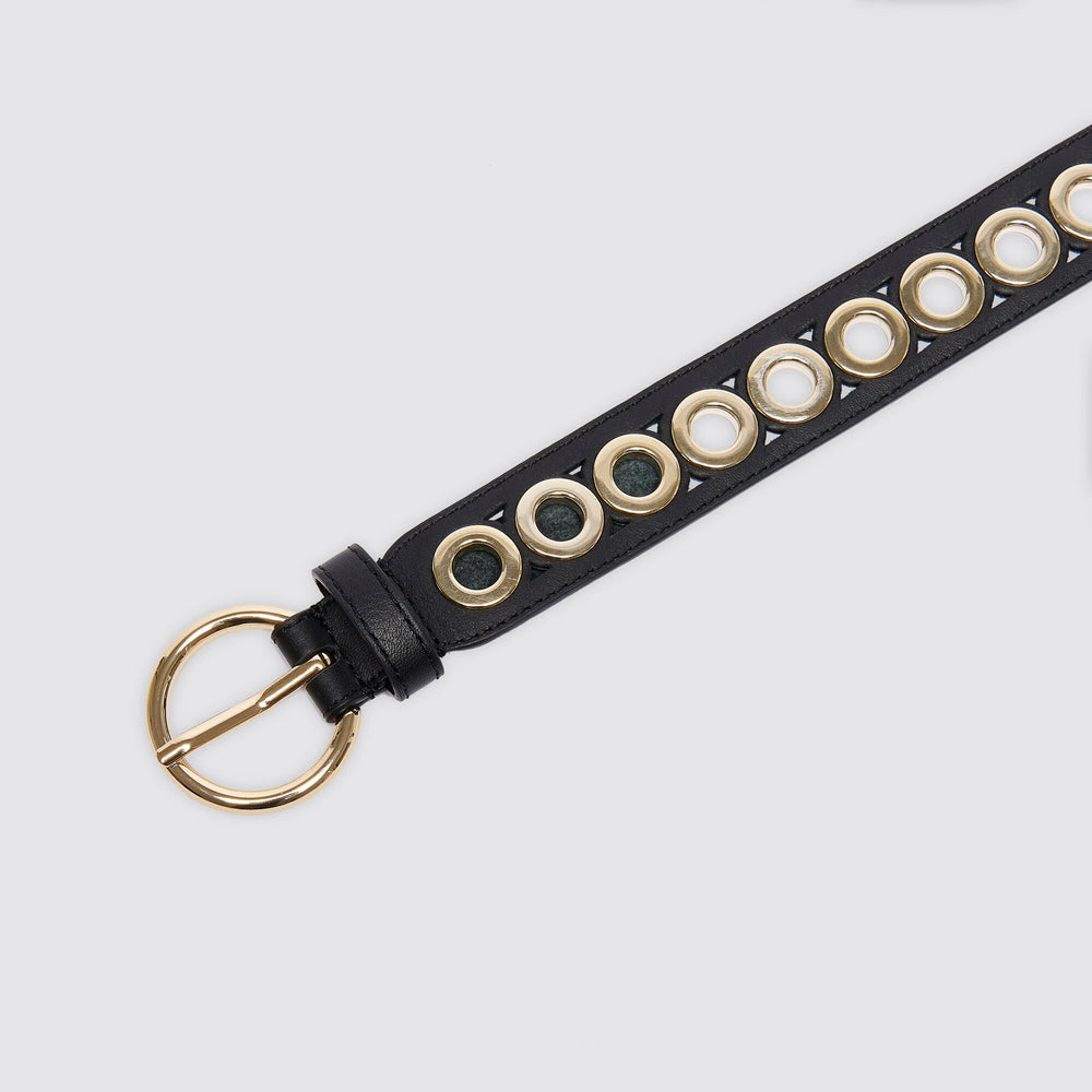 Belt with round buckle and eyelets Black Sandro Women