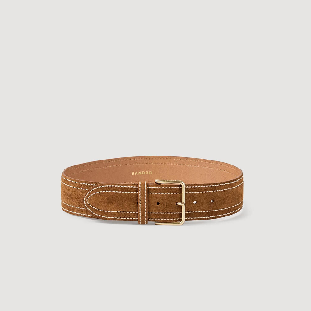 Wide leather belt Camel Sandro Women