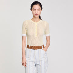 Wide leather belt Camel Sandro Women