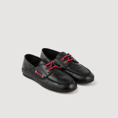 Leather boat shoe loafers Black Sandro Women