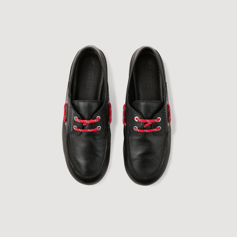 Leather boat shoe loafers Black Sandro Women