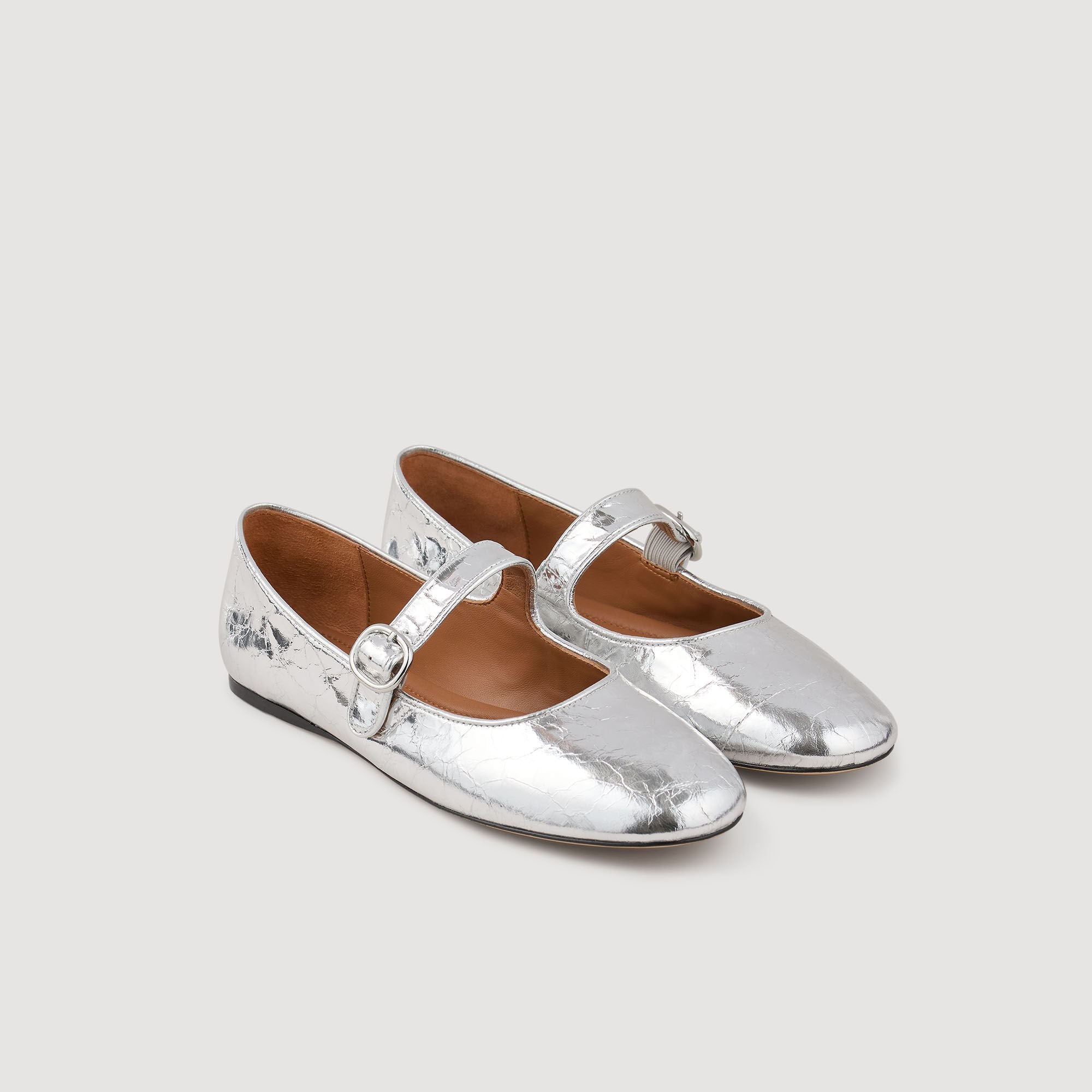 Shiny leather ballet flats Silver Sandro Women