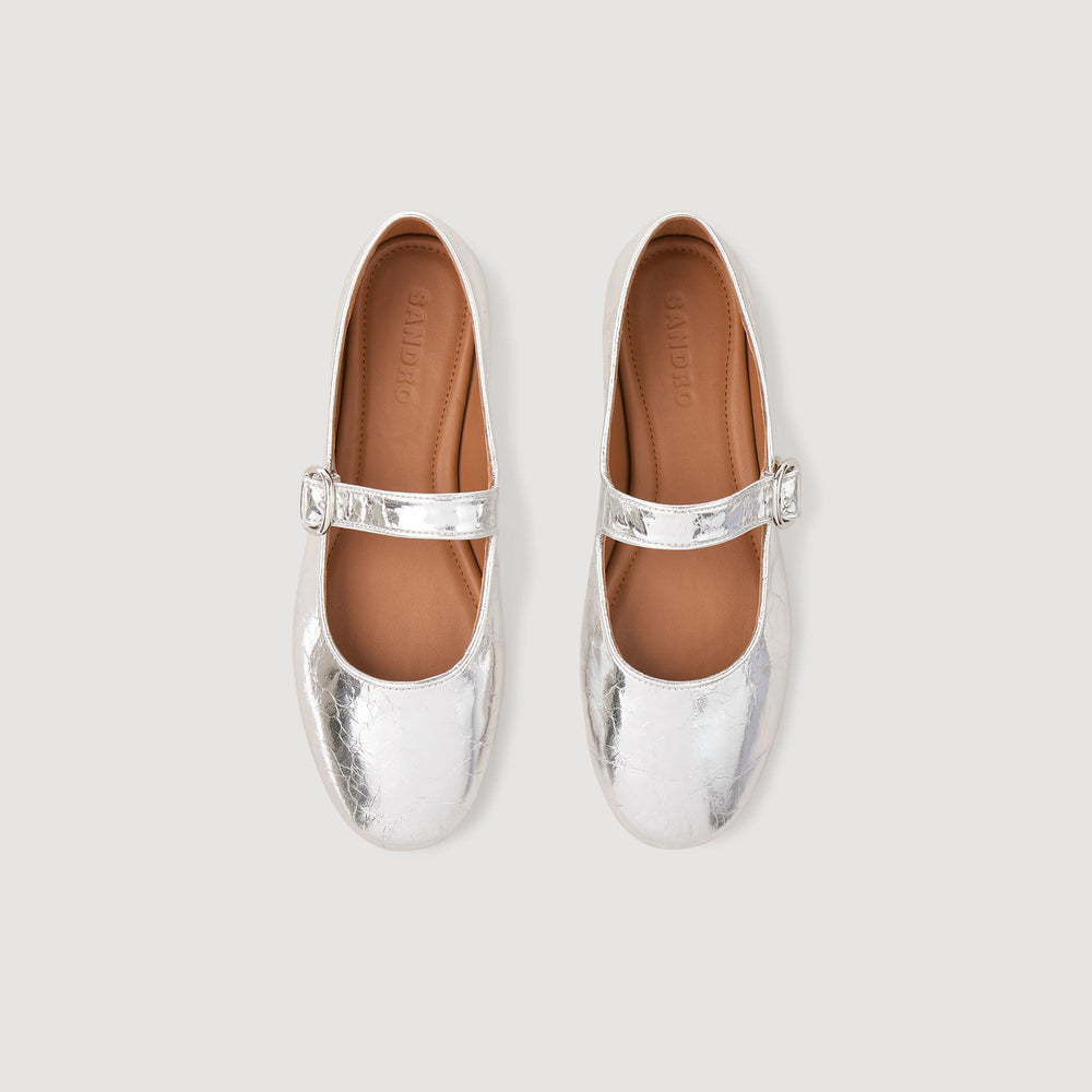 Shiny leather ballet flats Silver Sandro Women