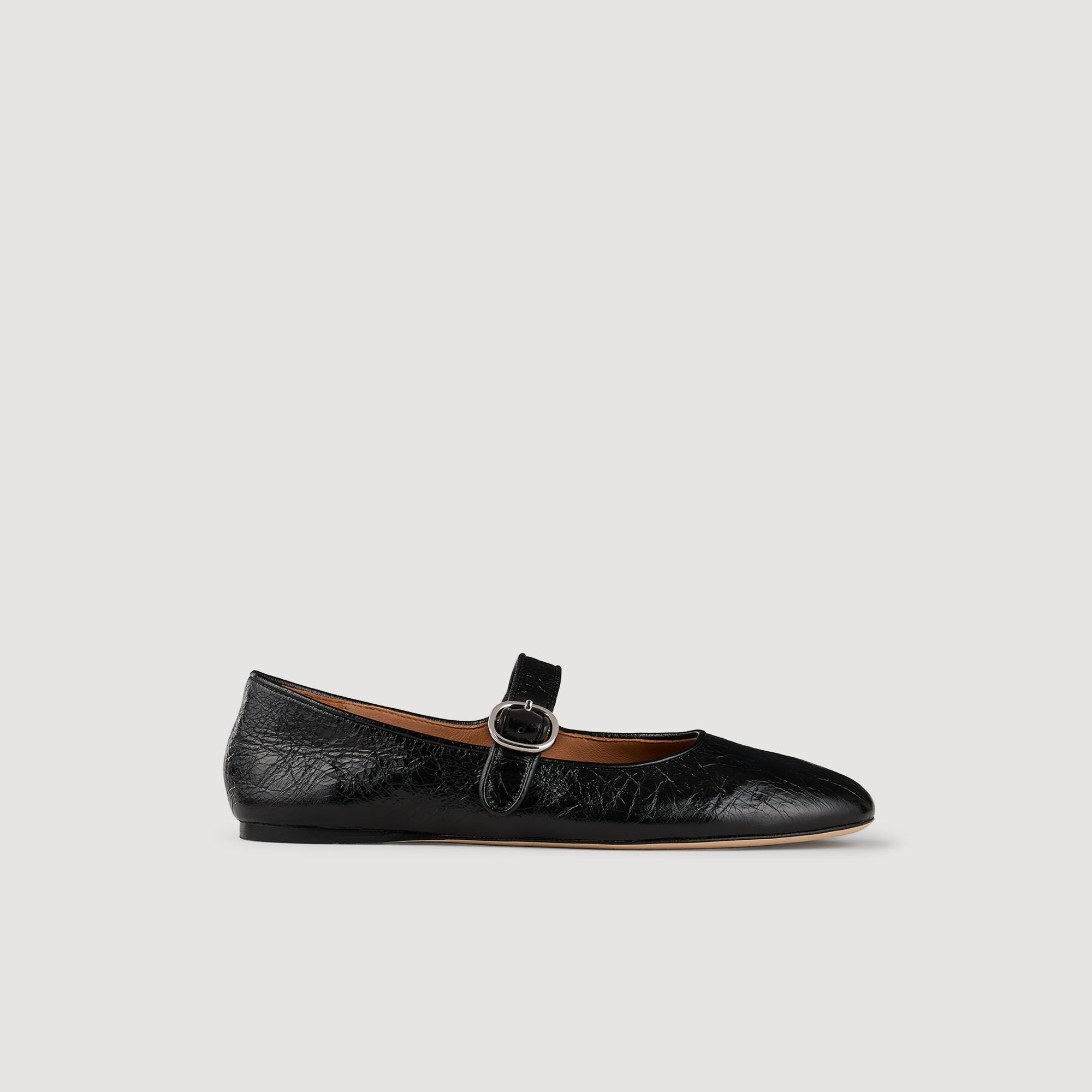 Shiny leather ballet flats Black Sandro Women