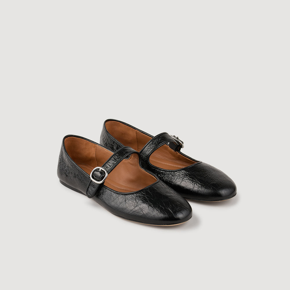 Shiny leather ballet flats Black Sandro Women