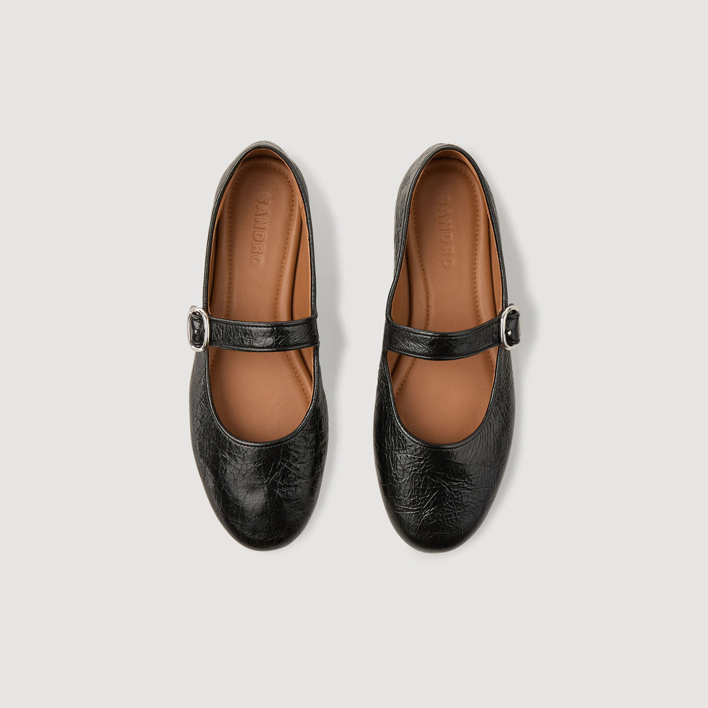 Shiny leather ballet flats Black Sandro Women