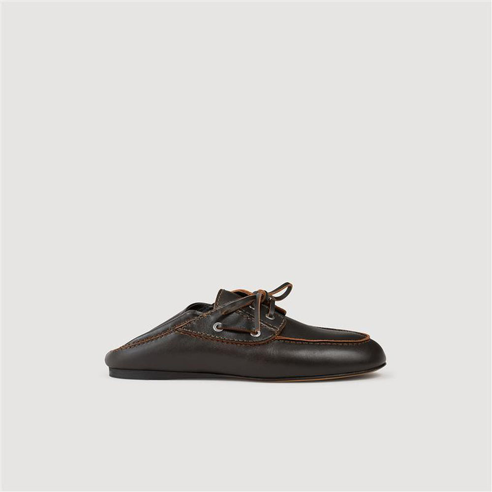 Leather boat shoe loafers Brown Sandro Women