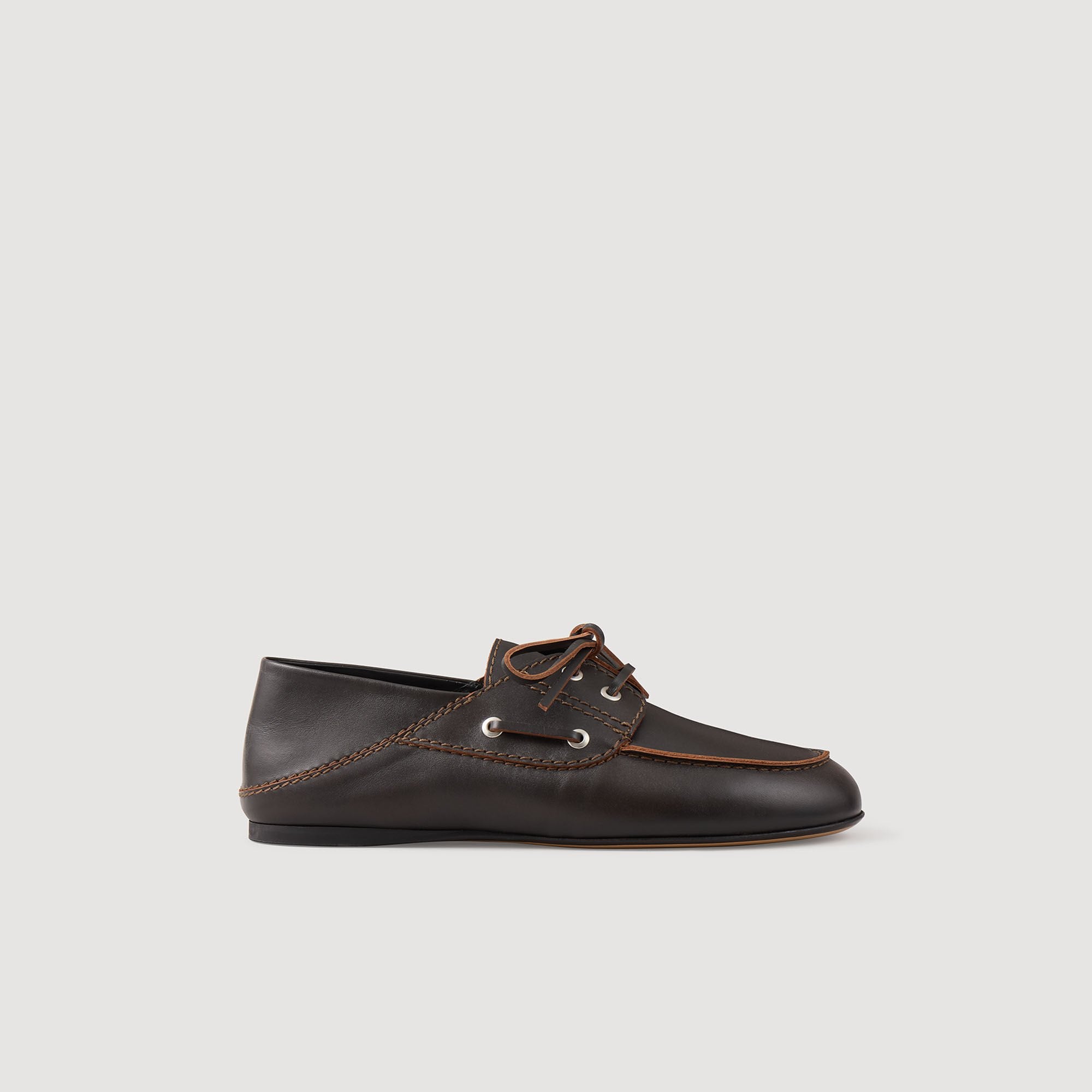 Leather boat shoe loafers Brown Sandro Women