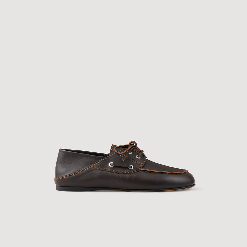 Leather boat shoe loafers Brown Sandro Women