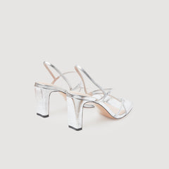 Leather sandals with a wide heel Silver Sandro Women