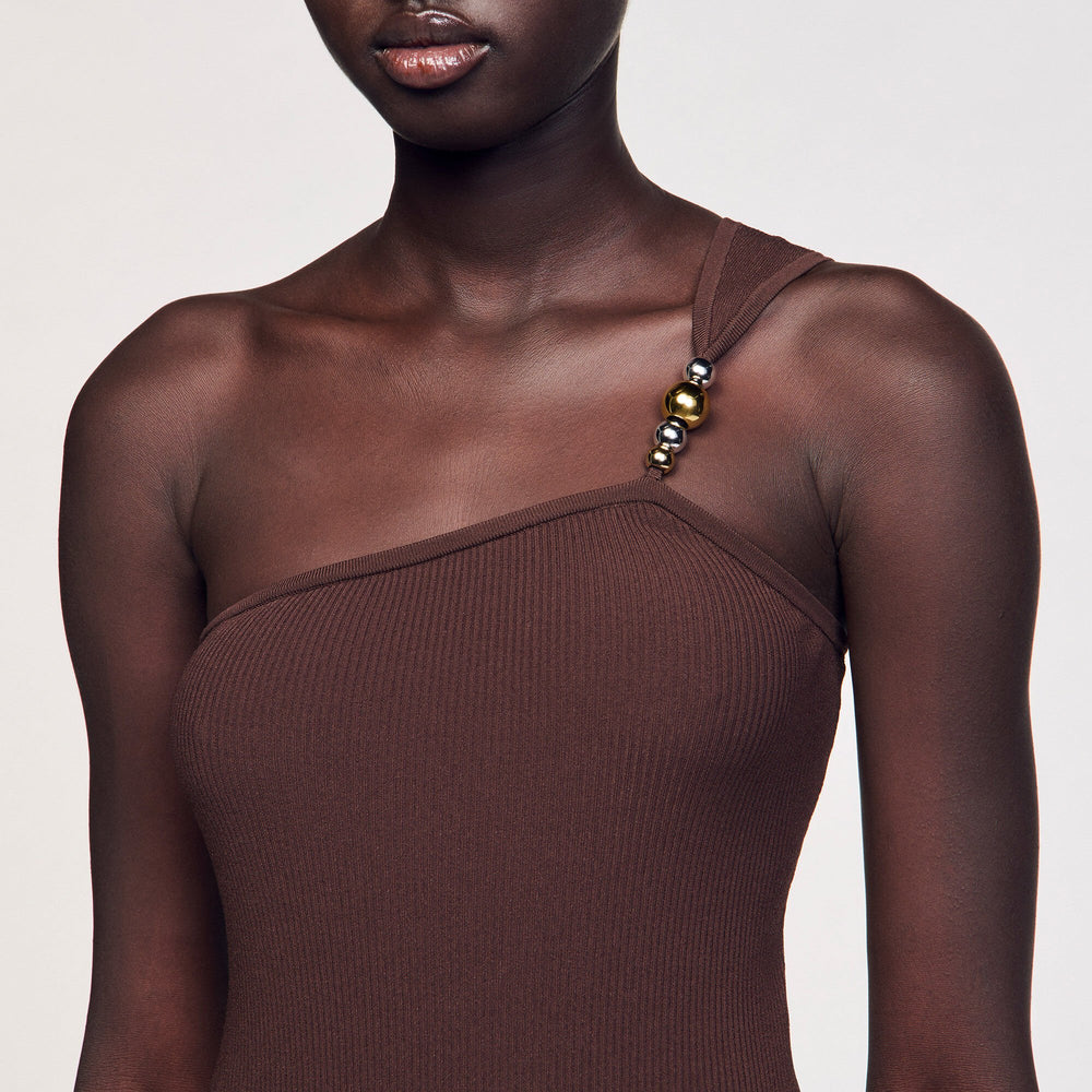 Asymmetric bodysuit with bead detail Brown Sandro Women