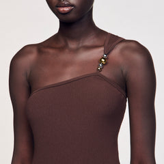 Asymmetric bodysuit with bead detail Brown Sandro Women