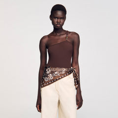 Asymmetric bodysuit with bead detail Brown Sandro Women
