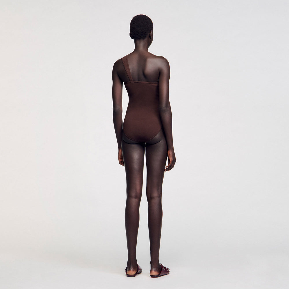 Asymmetric bodysuit with bead detail Brown Sandro Women
