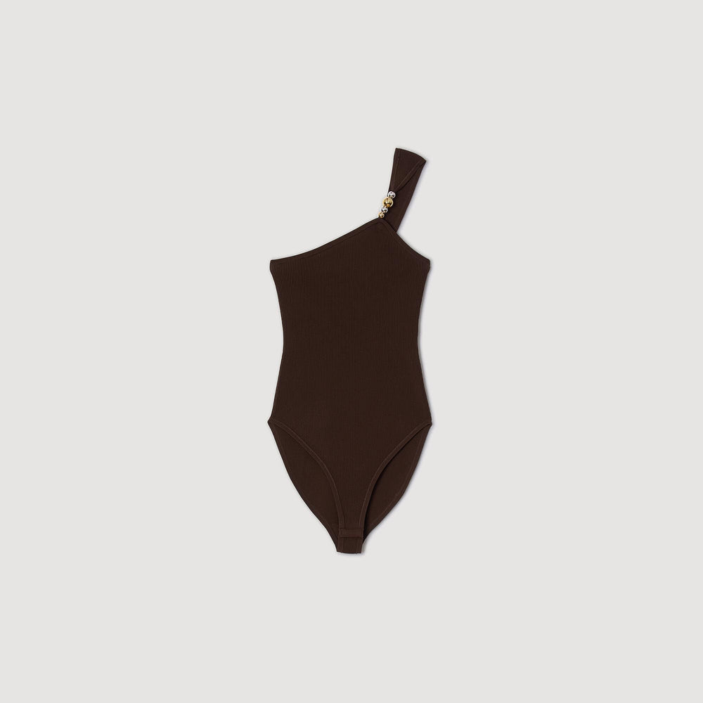 Asymmetric bodysuit with bead detail Brown Sandro Women