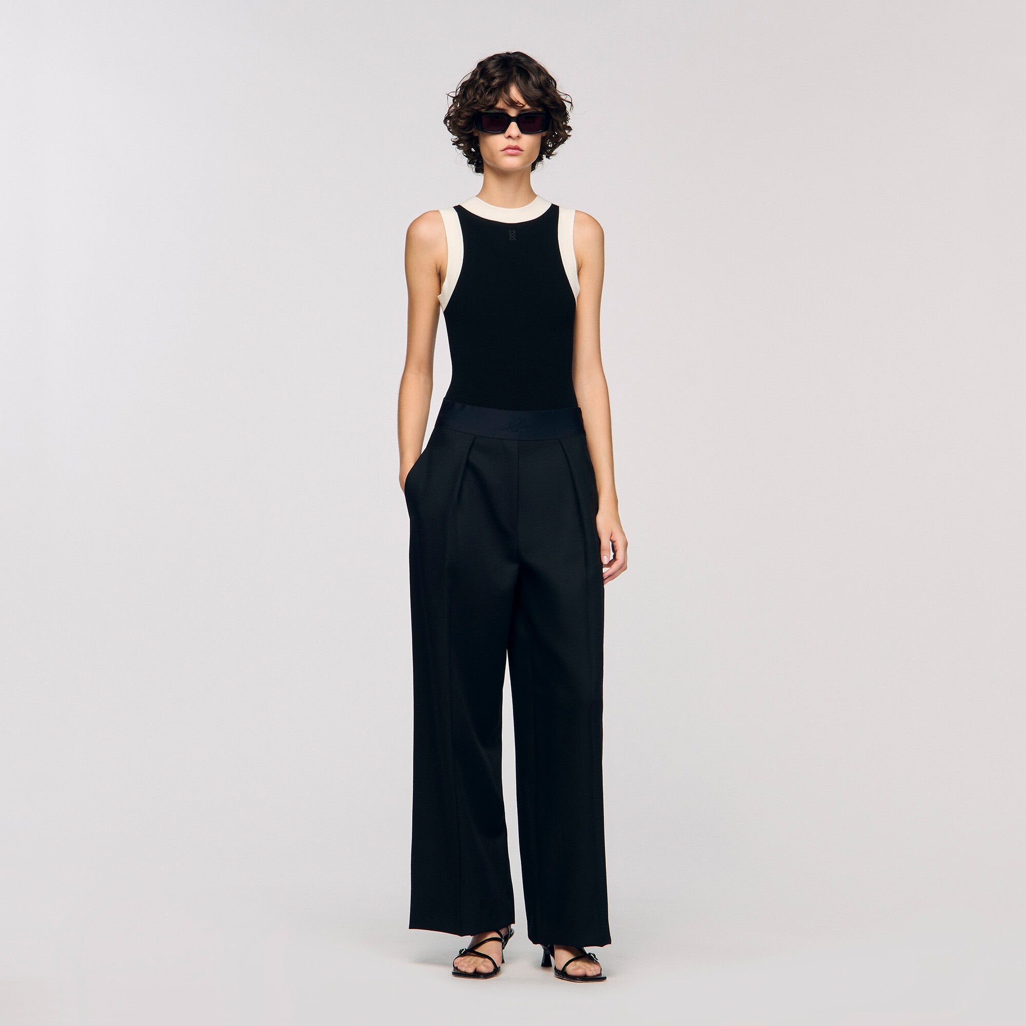 Two-tone knit bodysuit Black Sandro Women