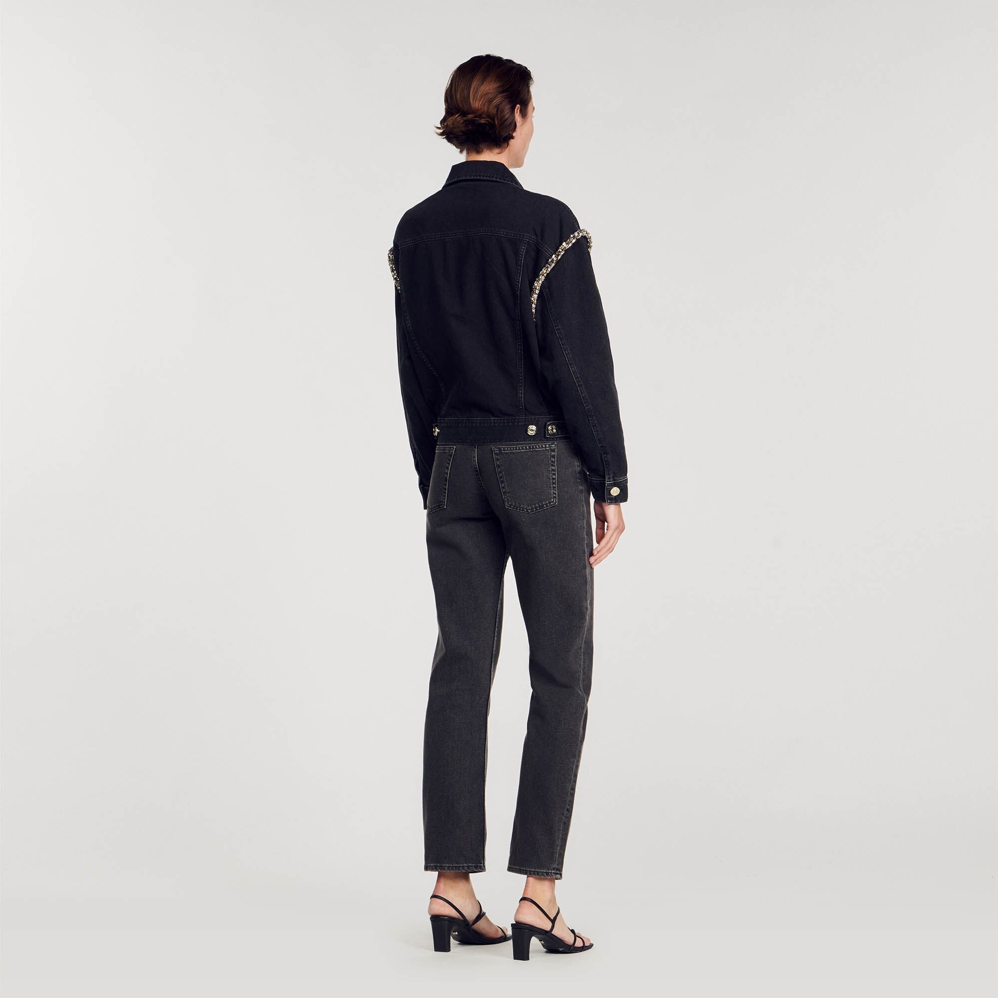 Oversized denim jacket with rhinestones Black Sandro Women
