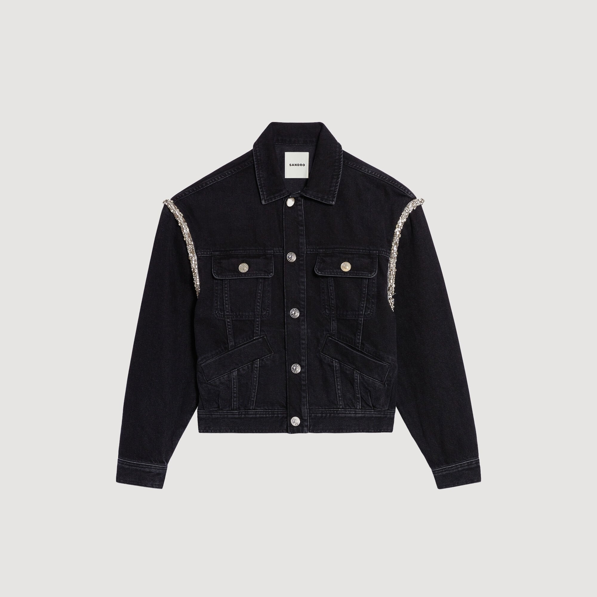 Oversized denim jacket with rhinestones Black Sandro Women