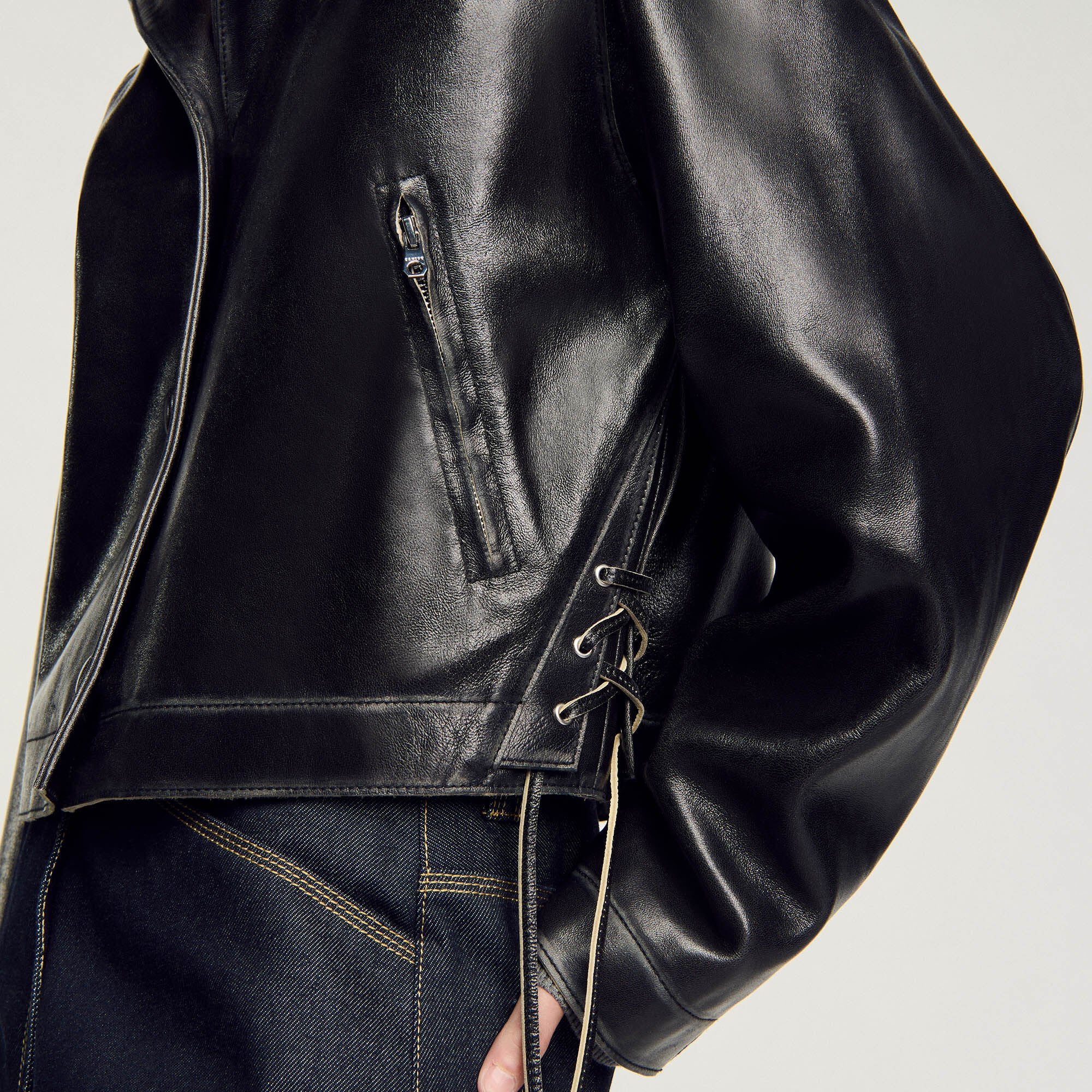 Distressed leather jacket Black Sandro Women