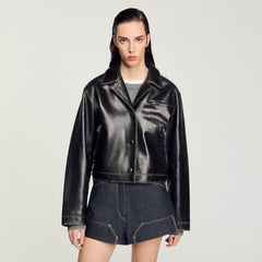 Distressed leather jacket Black Sandro Women