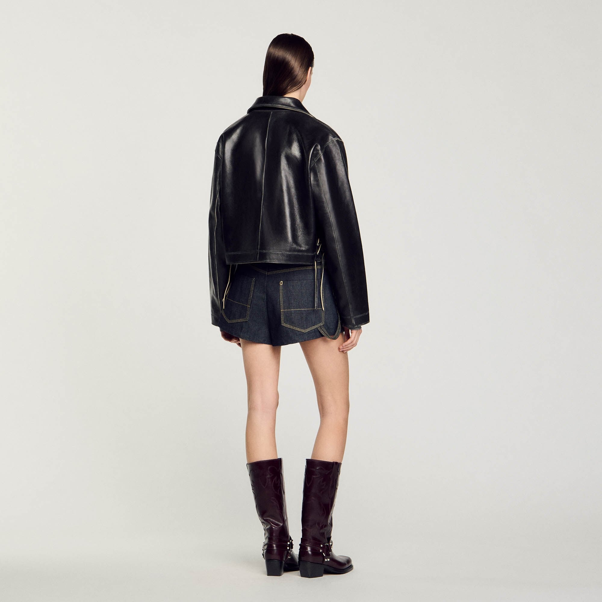 Distressed leather jacket Black Sandro Women