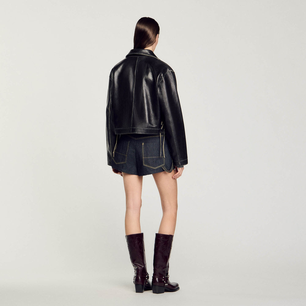 Distressed leather jacket Black Sandro Women