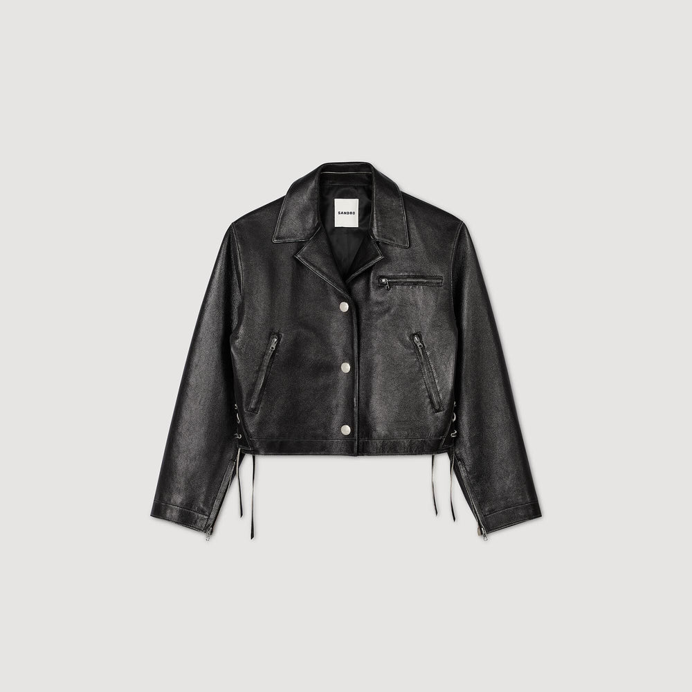 Distressed leather jacket Black Sandro Women