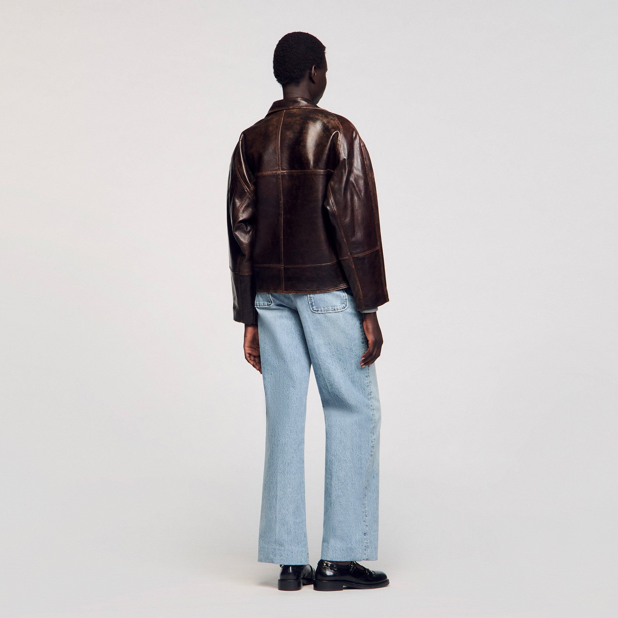 Oversized leather jacket Brown Sandro Women