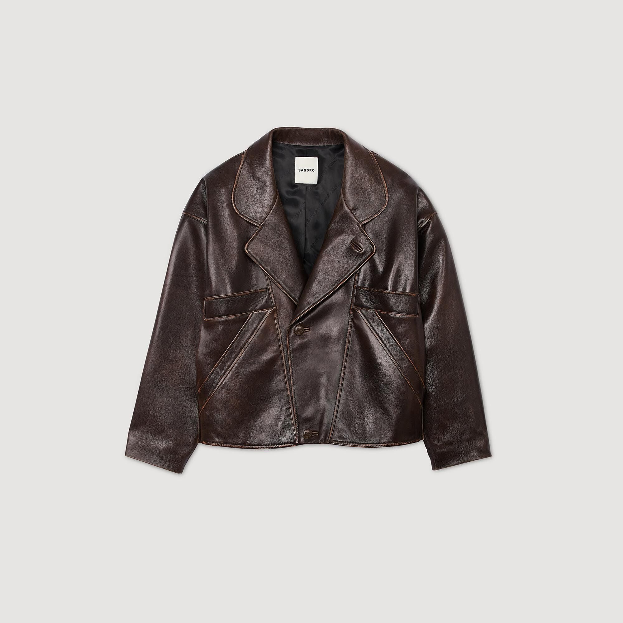 Oversized leather jacket Brown Sandro Women