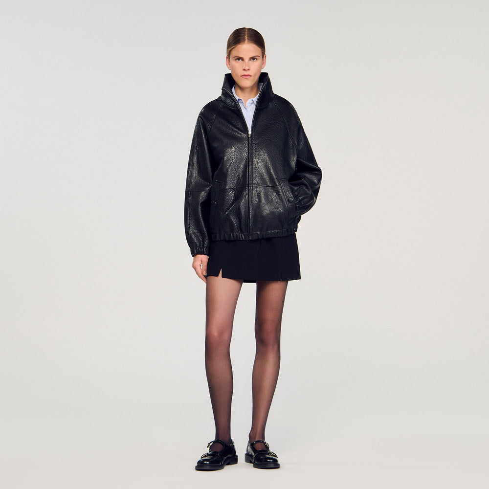 Oversized leather jacket Black Sandro Women