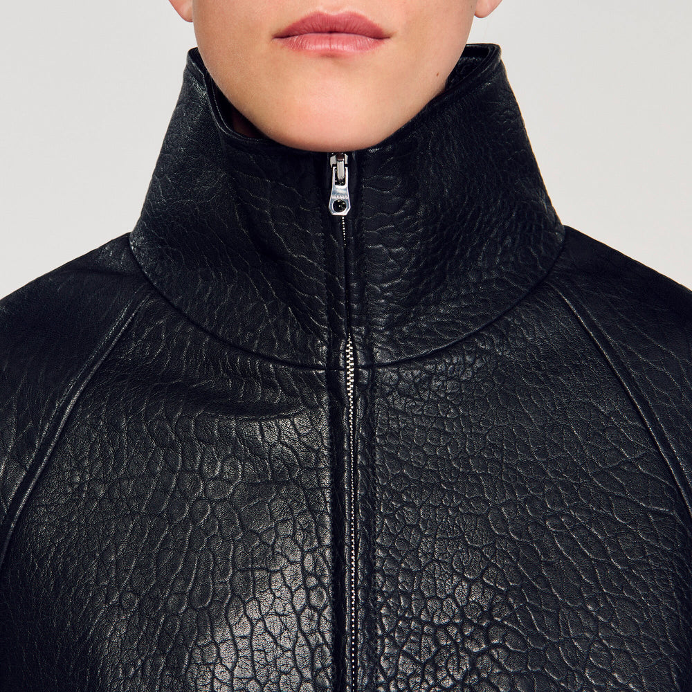 Oversized leather jacket Black Sandro Women