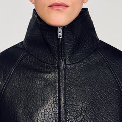 Oversized leather jacket Black Sandro Women