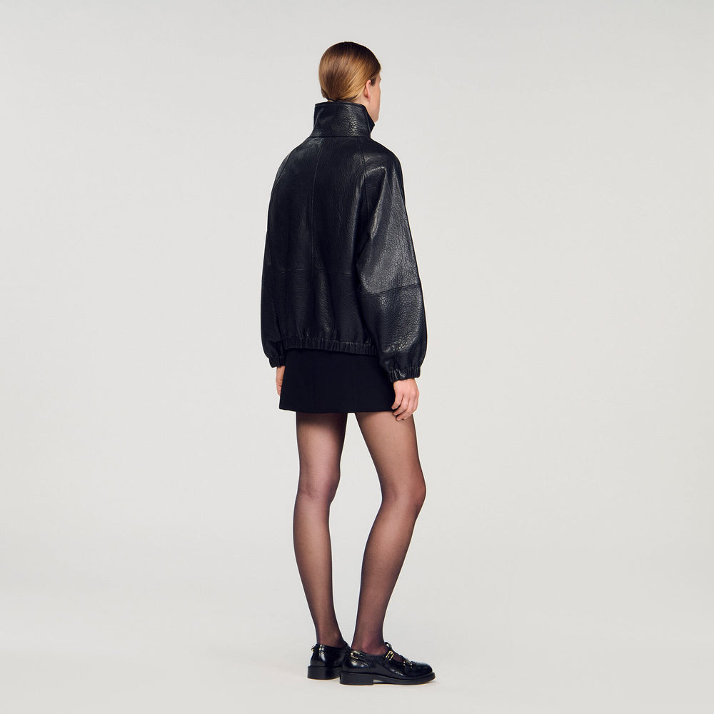 Oversized leather jacket Black Sandro Women