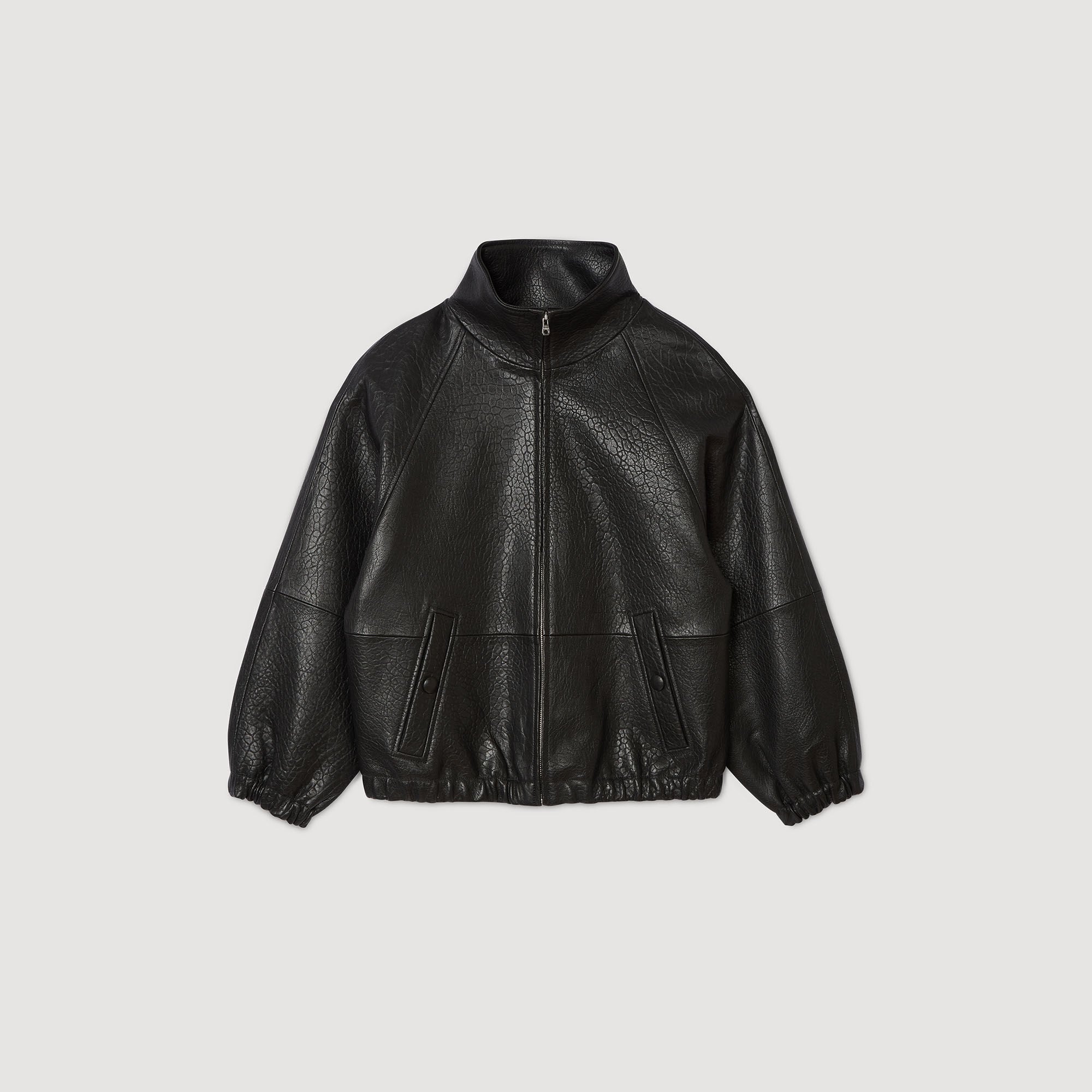 Oversized leather jacket Black Sandro Women
