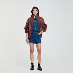 Oversized leather jacket Bordeaux Sandro Women