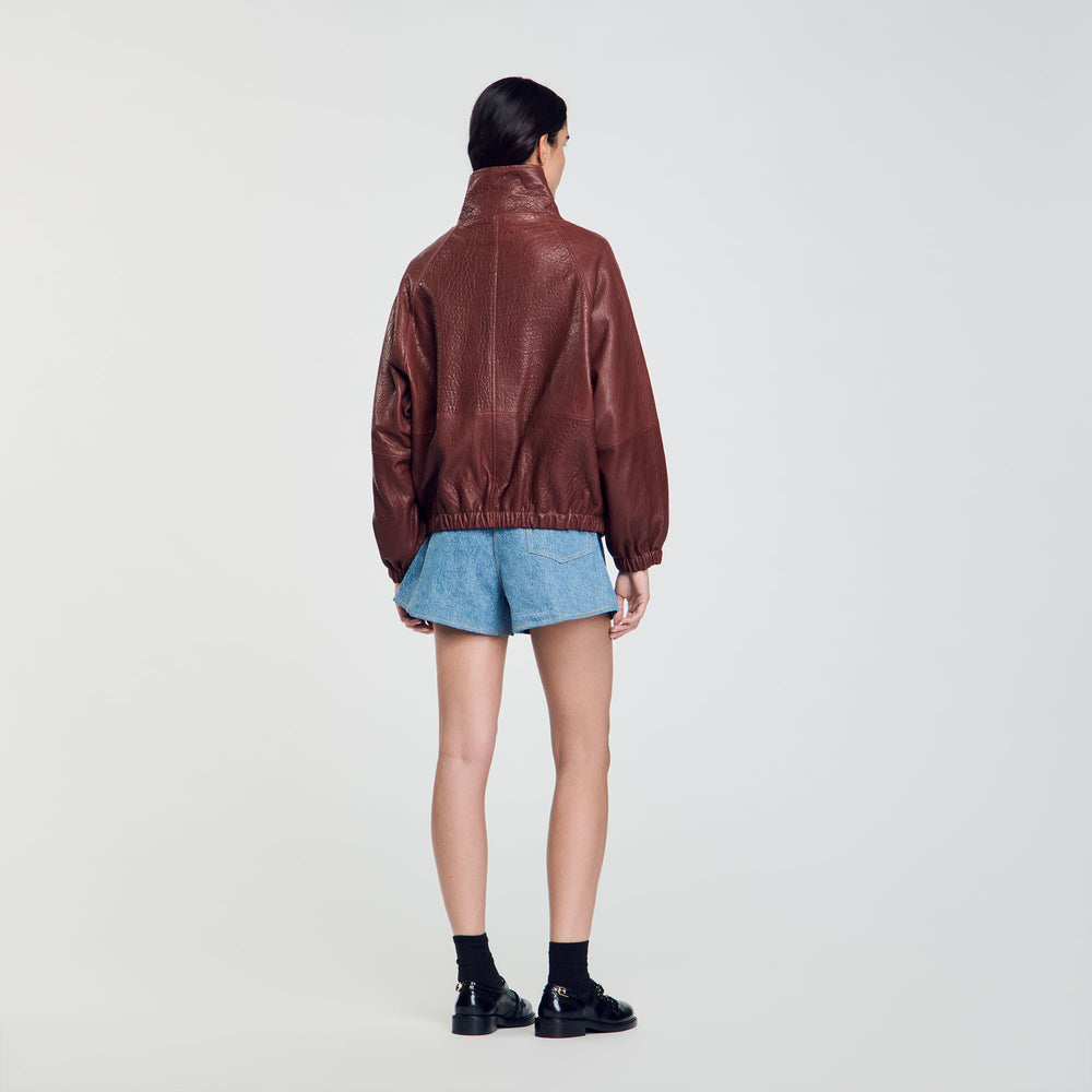 Oversized leather jacket Bordeaux Sandro Women