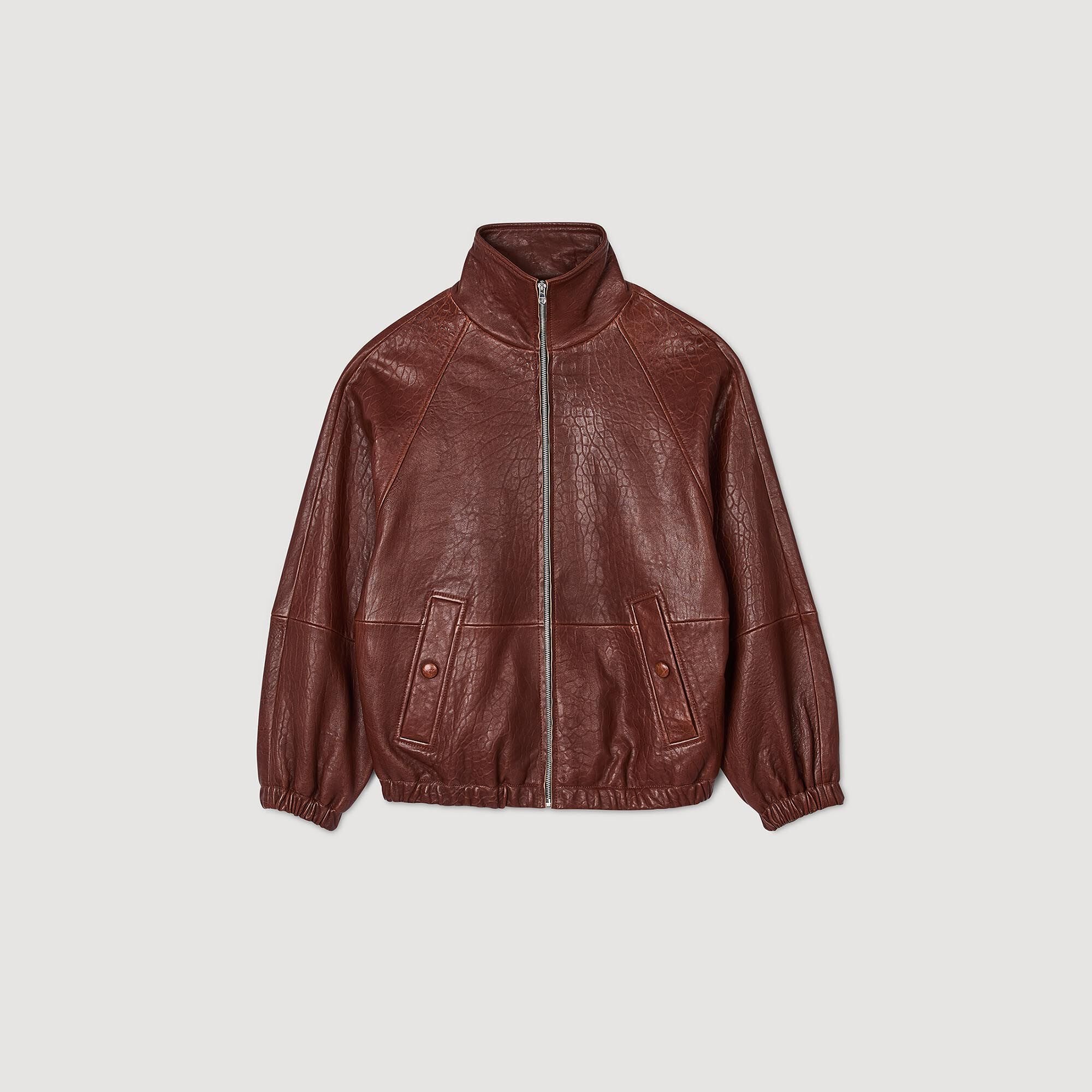 Oversized leather jacket Bordeaux Sandro Women