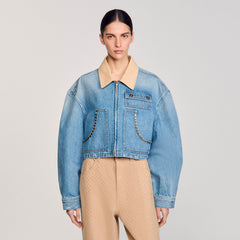 Denim jacket with studs Blue Jean Sandro Women