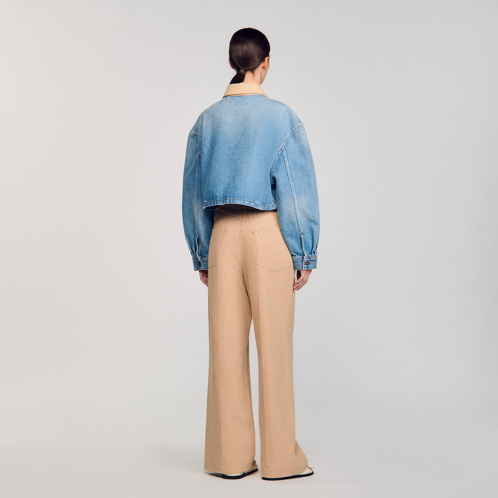 Denim jacket with studs Blue Jean Sandro Women