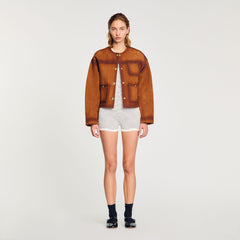 Suede jacket Camel Sandro Women