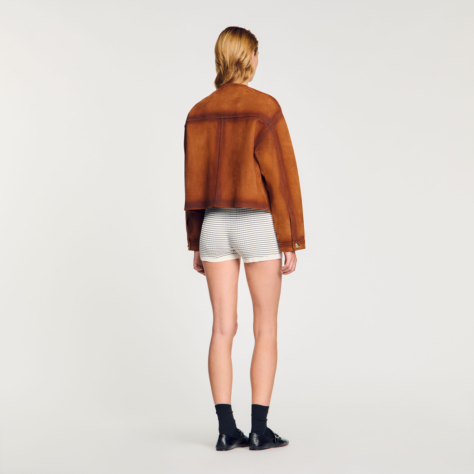 Suede jacket Camel Sandro Women