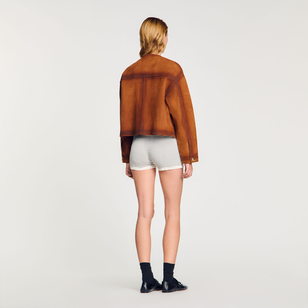 Suede jacket Camel Sandro Women