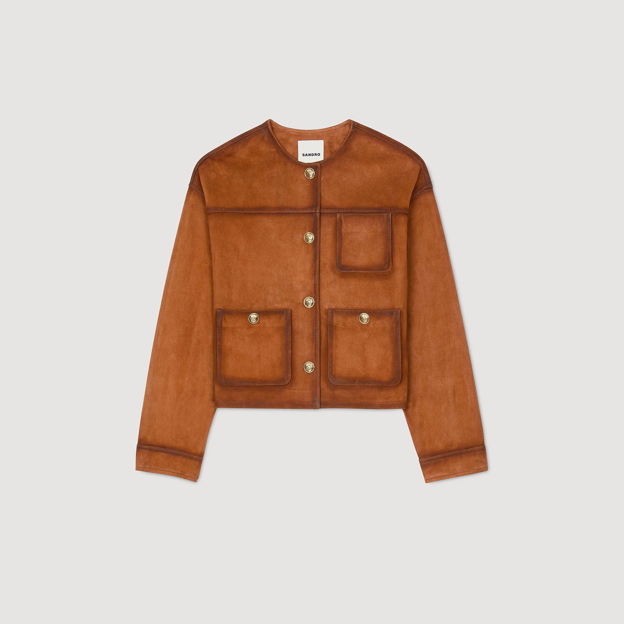 Suede jacket Camel Sandro Women