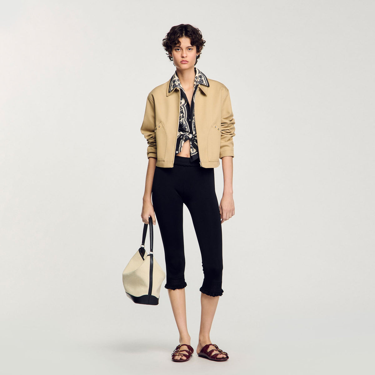 Short jacket with rhinestone details Beige Sandro Women