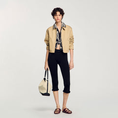 Short jacket with rhinestone details Beige Sandro Women