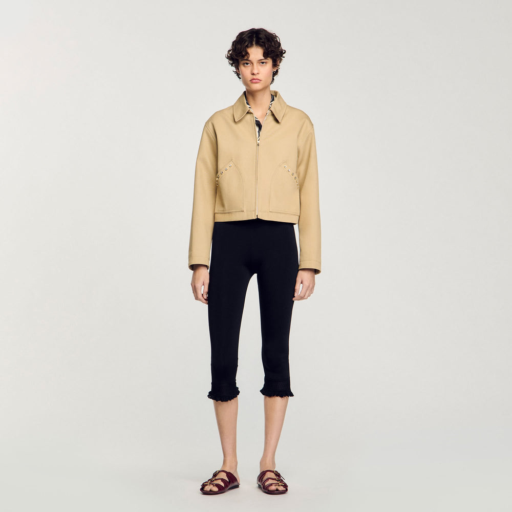 Short jacket with rhinestone details Beige Sandro Women